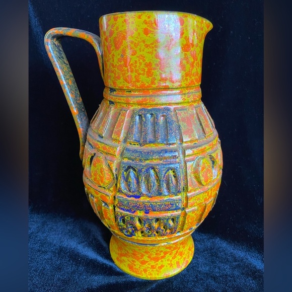 Vintage MCM Orange Speckle Glazed Decorative Pottery Pitcher Made In Italy - Picture 1 of 11